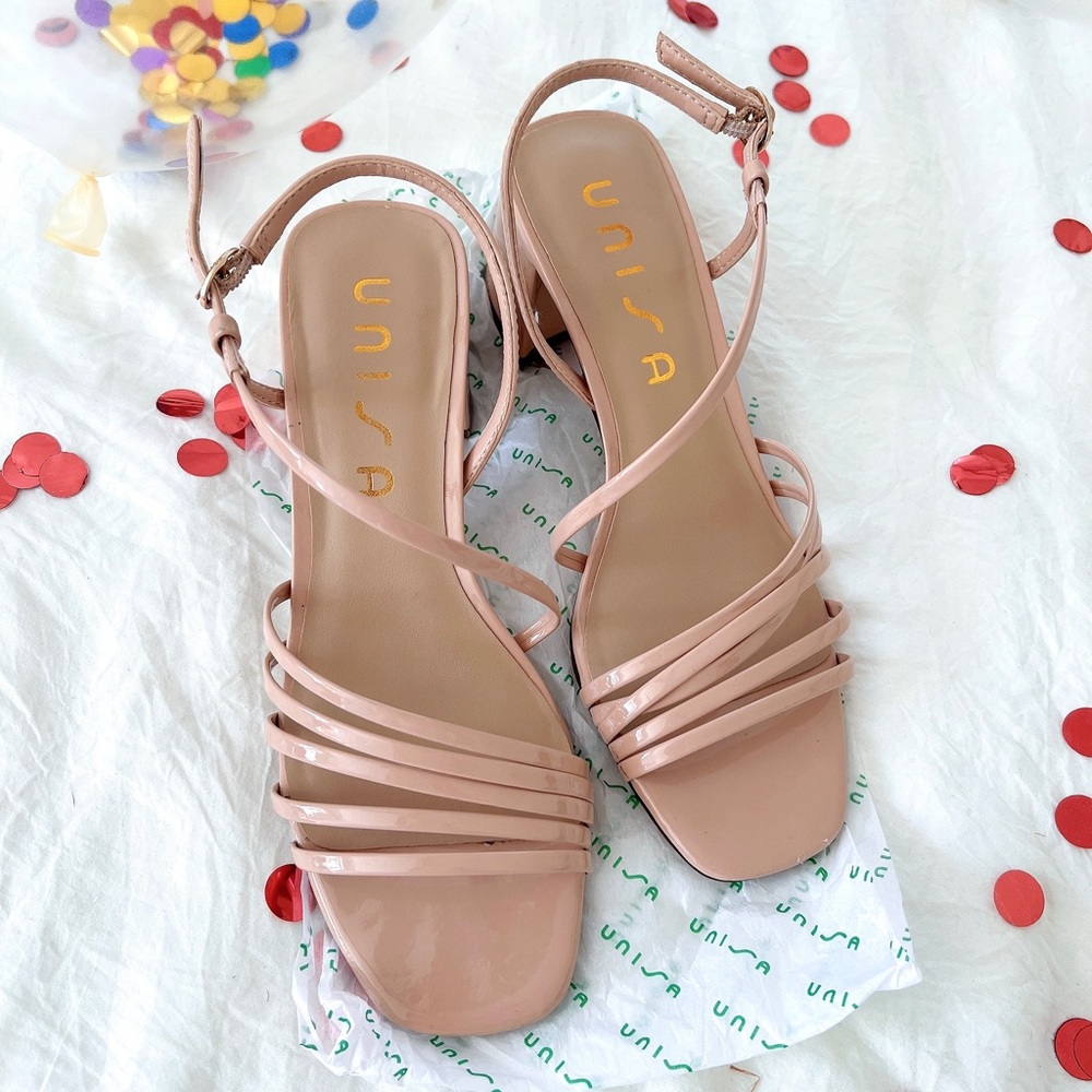 nude strappy block heels